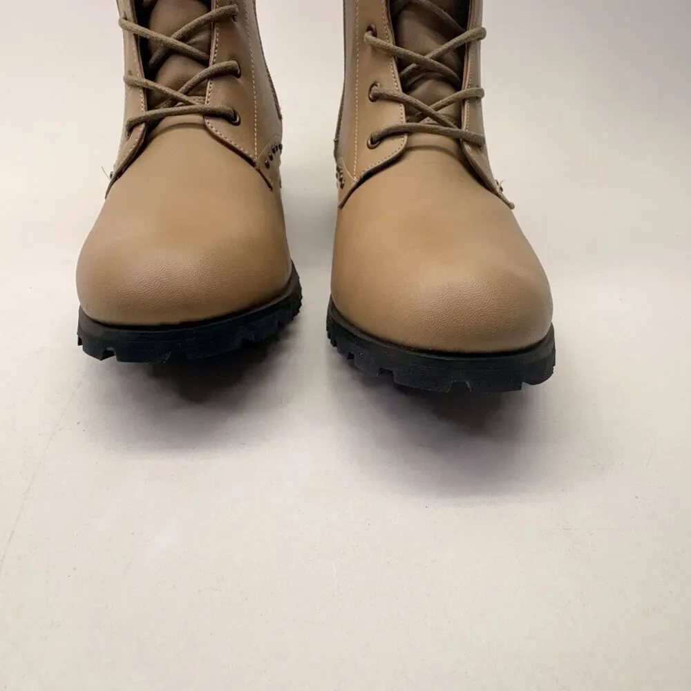 Gia-Mia Star Combat Boots Women’s 13 Tan Studded Lace Up Side Zip NIB